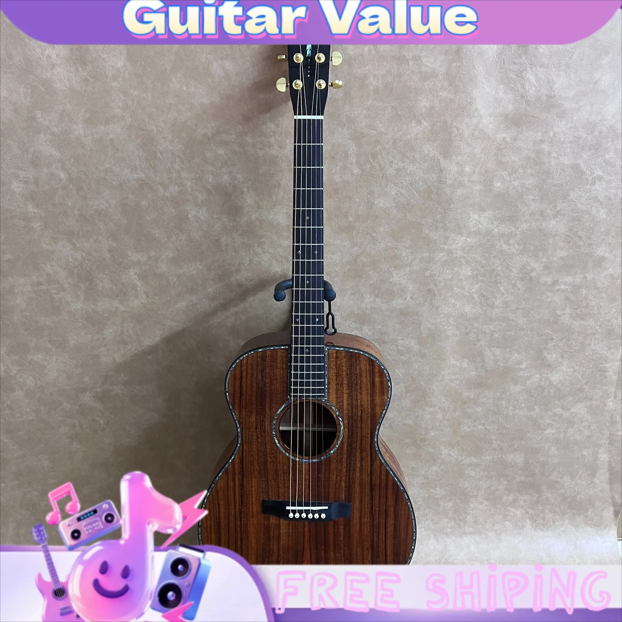 OM42 Solid Koa Body 6 Strings Folk Guitar Koa Back Sides Ebony Fingerboard Abalone Inlay Ebony Bridge Delivery Included Pickup