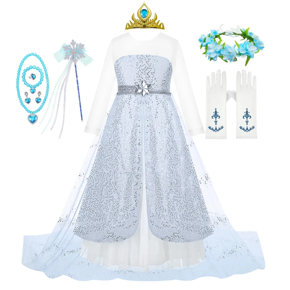 

Elsa Princess Dress Kids Cosplay Snow Queen 2 Elza Costume Children Fancy Disguise Girl Birthday Party Princess Clothing