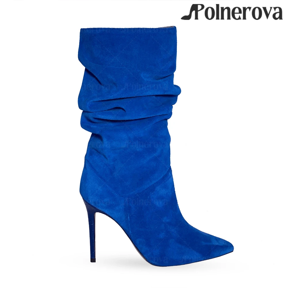 

Pointed Toe Ruched Boots Stiletto Heel Tubular Suede Boots Fashion Sexy Style Multicolor Suede Modern Boots Concise Classic Boot