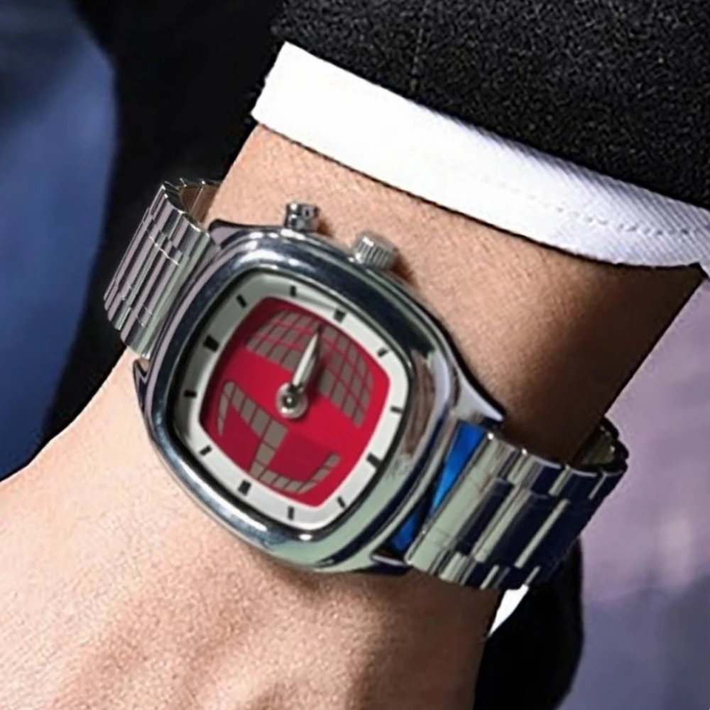 

Классические деловые кварцевые часы Y2K AAA, цветные квадратные указатели, цифры, двойной дисплей, стальные персонализированные популярные часы, мужские динамические часы