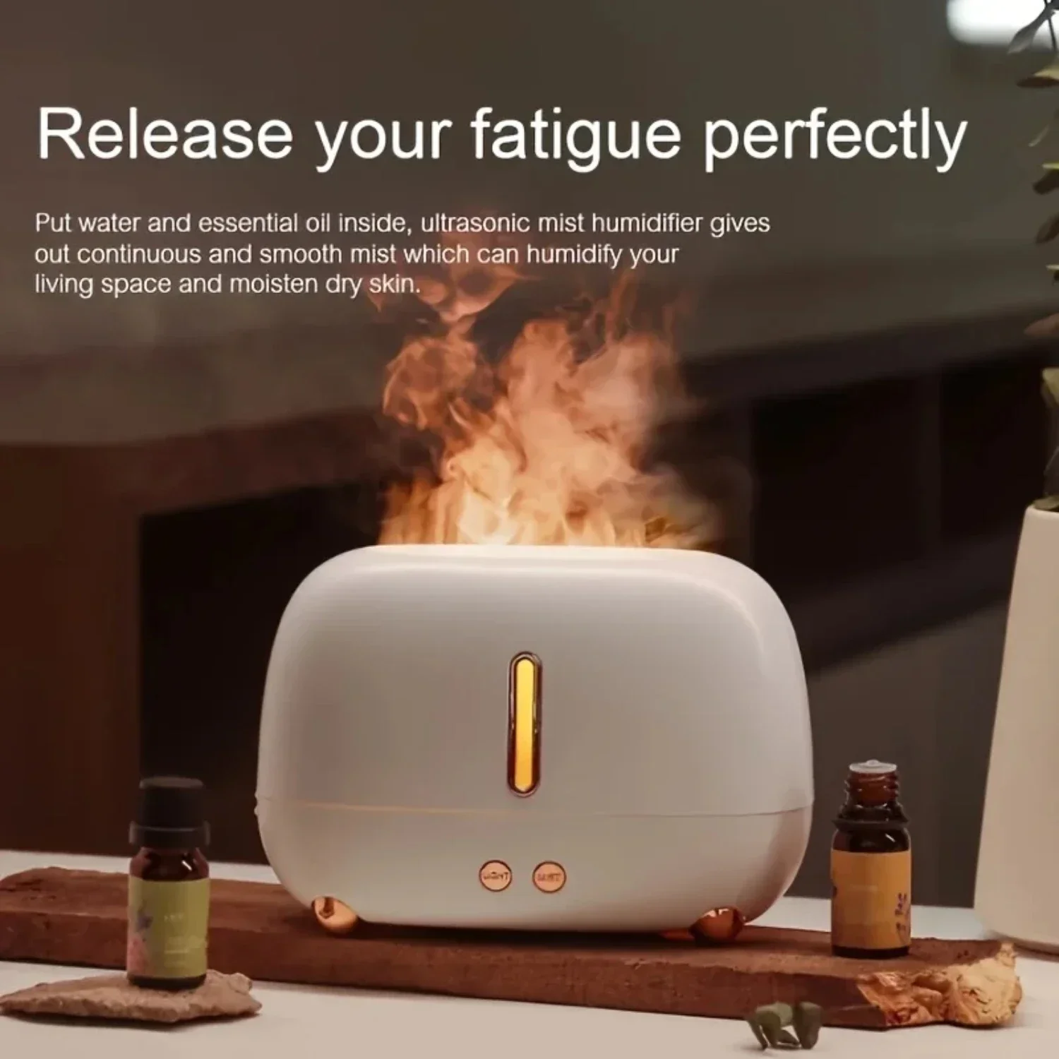 3D Fire Effect Humidifier: Cool Mist Mini Diffuser, Essential Oil Night Light, Auto Shut-Off.