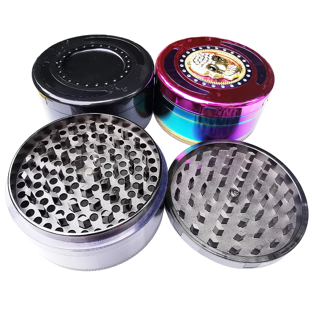 Imagem -05 - Metal Herb Grinder para Fumar Herbal Spice Crusher Acessórios de Enchimento Crânio Preto Liga de Zinco Camadas 100 mm 3.5 90 mm