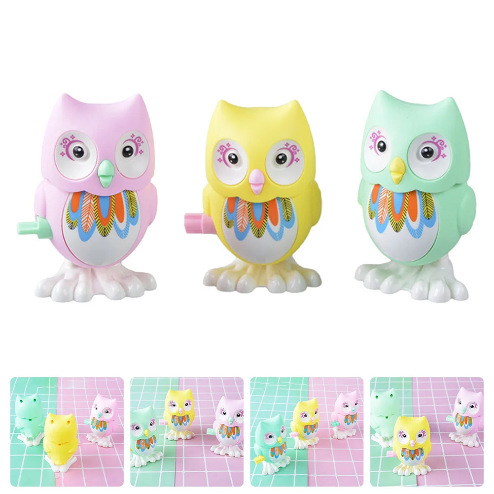 

3 Pcs Household Animal Wind-up Toy Child Toys Childrens Night Owl Figurines Clockwork Plastic Model Playthings