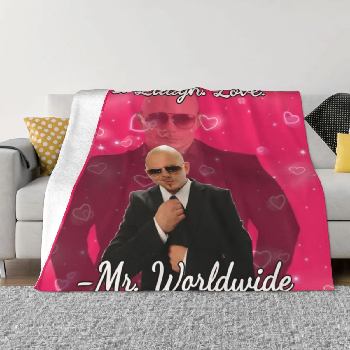 mr worldwide live. laugh. love. Throw Blanket Plaid on the sofa Decorative Throw Blanket Beautiful Blankets