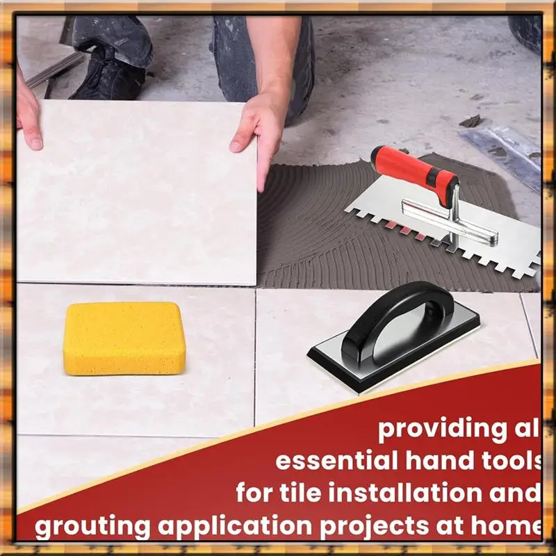 A78K新型タイルツールセット、スクエアこて1本、ゴム製グラウトフロート1本、グラウトスポンジ2本、壁床タイル張り、グラウト注入用