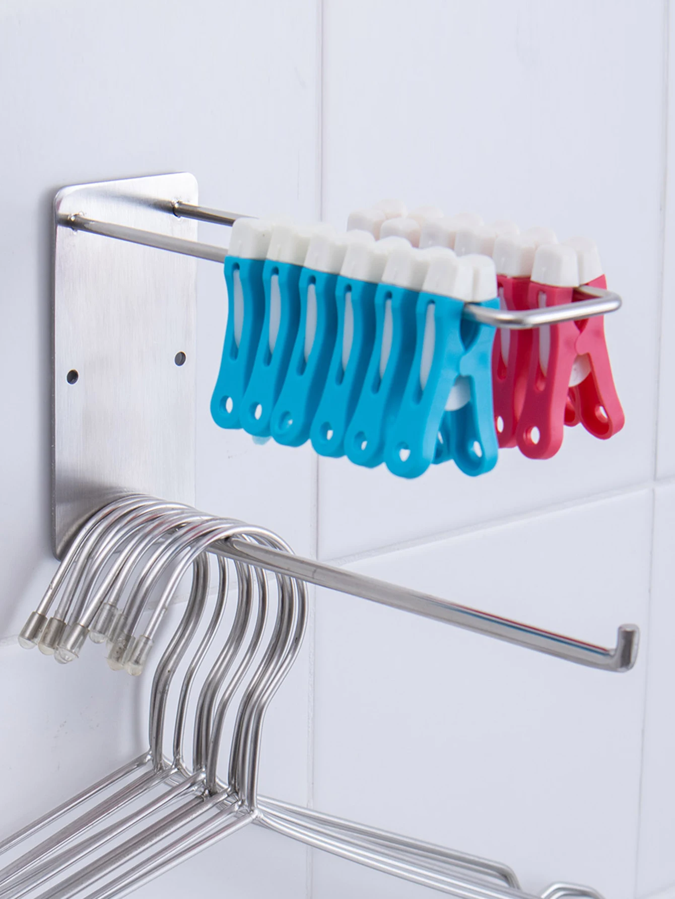 Stainless steel seamless clothes hanger clip storage rack multifunctional wall mounted storage hook key decoration hanging rack