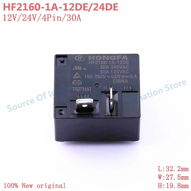 

10Pcs HF2160-1A-12DE/24DE HONGFA Power Relay 12V/24V 30A 4Pin 100% New