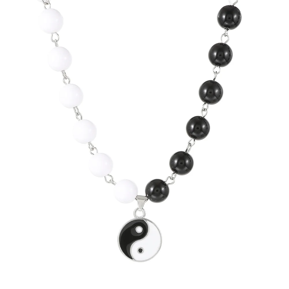 Fashion Tai Chi Beads Necklace for Women Chinese Style Yin Yang Black White Clavicle Chain Jewelry Accessories Party Gifts