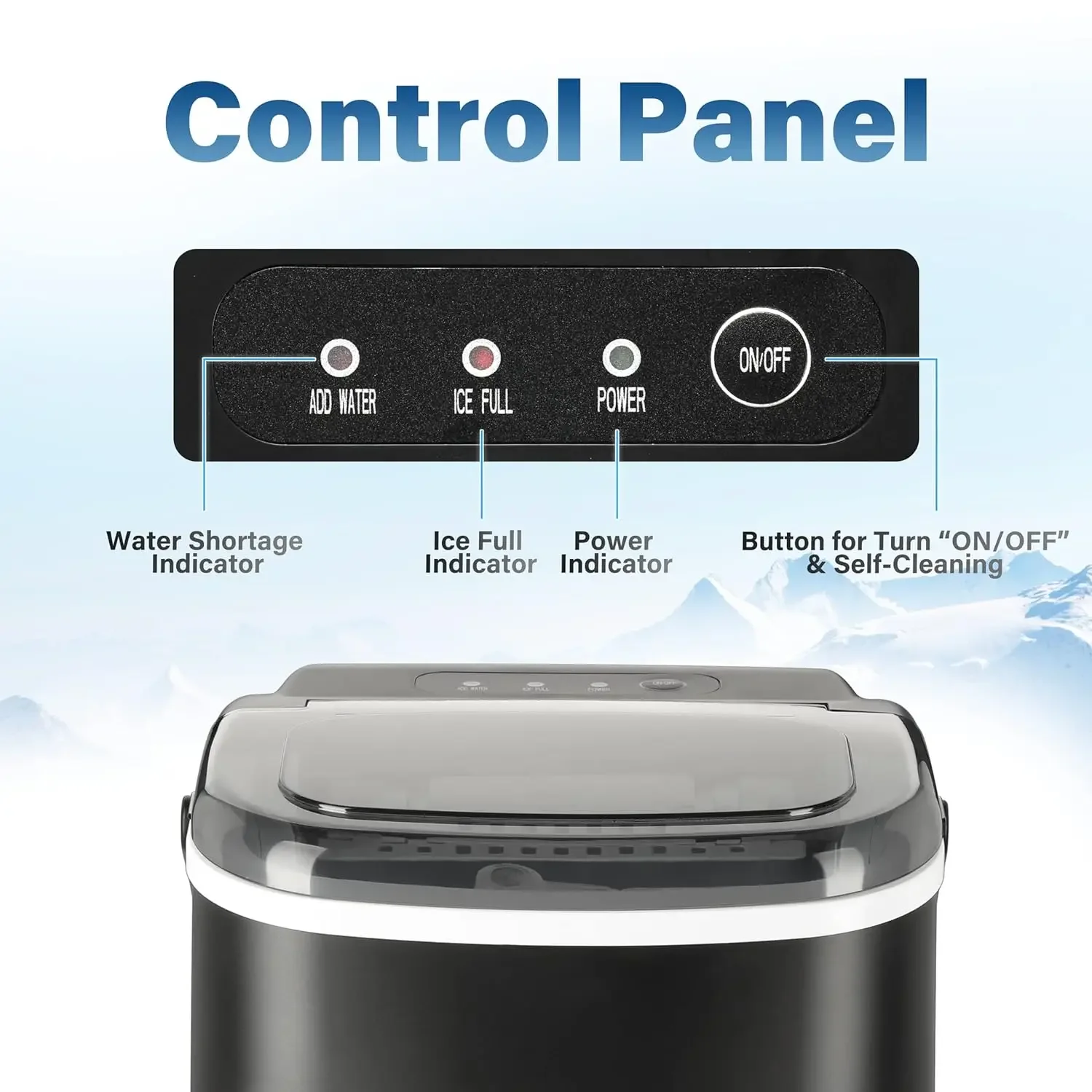 便利なセルフクリーニング製氷機、カウンタートップでの使用、1日あたり26ポンドの氷を生成し、スクープとバスケットを含み、9