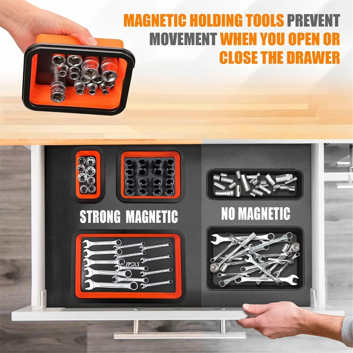 مجموعة صينية الأجزاء المغناطيسية، 3 صواني أدوات مغناطيسية من السيليكون قابلة للطي بحجم مختلف للبراغي والمسامير والمكسرات والأداة الميكانيكية