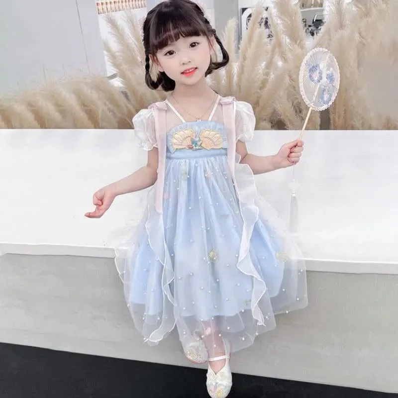

2024 New Style Girls Costume Hanfu Cospaly Dress Children's Summer Thin Hanfu Dress Embroidered Fairy-like Baby Outfit