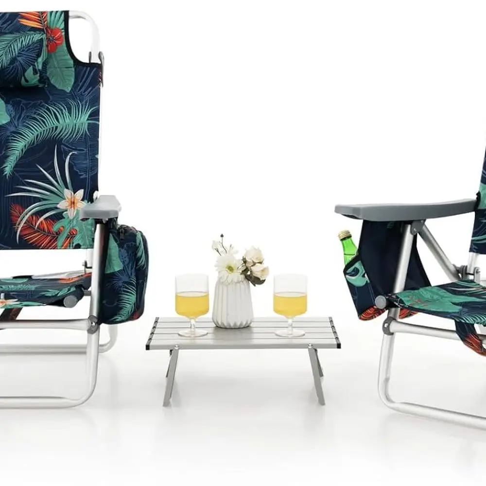 Tragbarer Strandstuhl mit Tisch, Kühltasche, Getränkehaltern und Handtuchstange