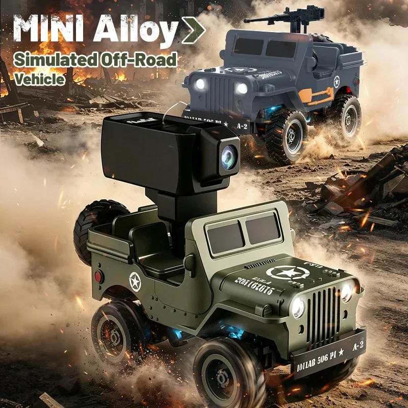 New 1:64 Mini Q-Style Alloy Willys Military Jeep Replica Offroad Car (Camera Version), Desktop Toy Gift for Adults & Kids