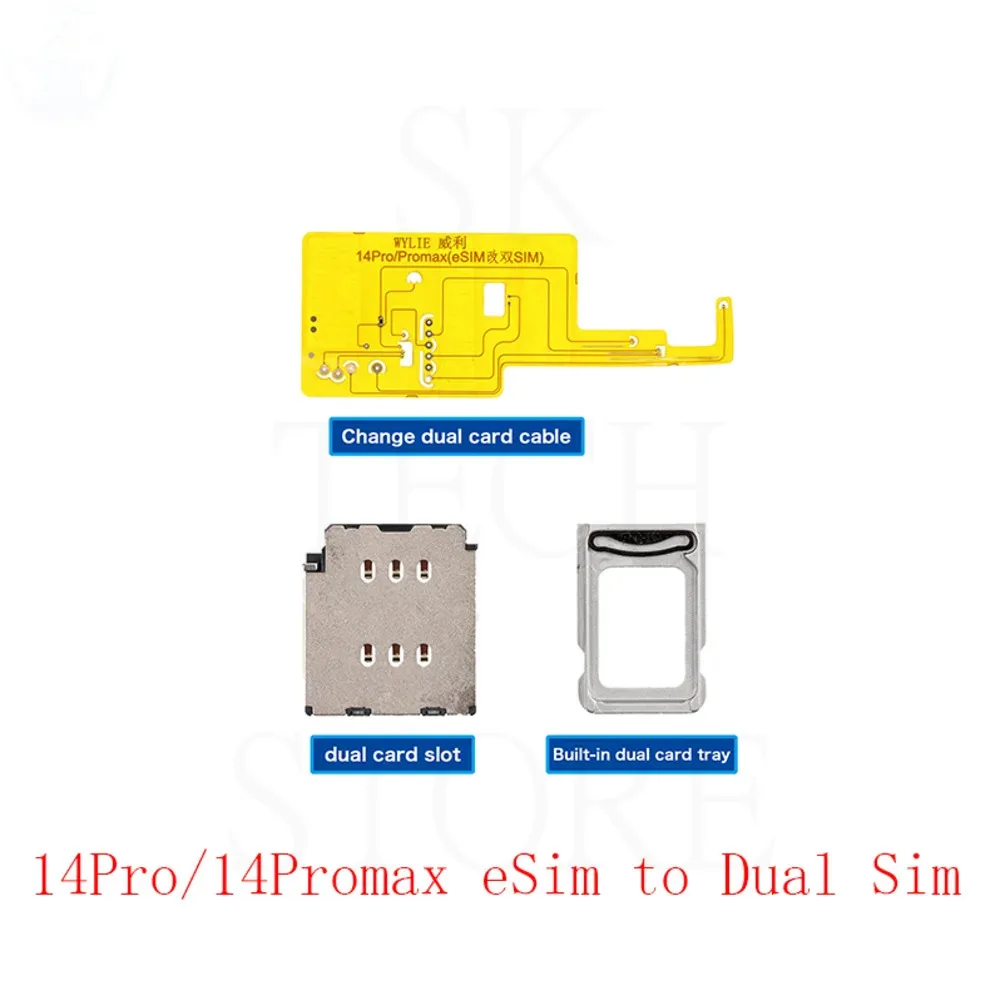 10pcs Wylie Sim Slot Tray Holder Flex Ca‮lb‬e Single eSim To Dual Card No N‮ee‬d Separation For IPhone 14Pro 14ProMax 14Plus