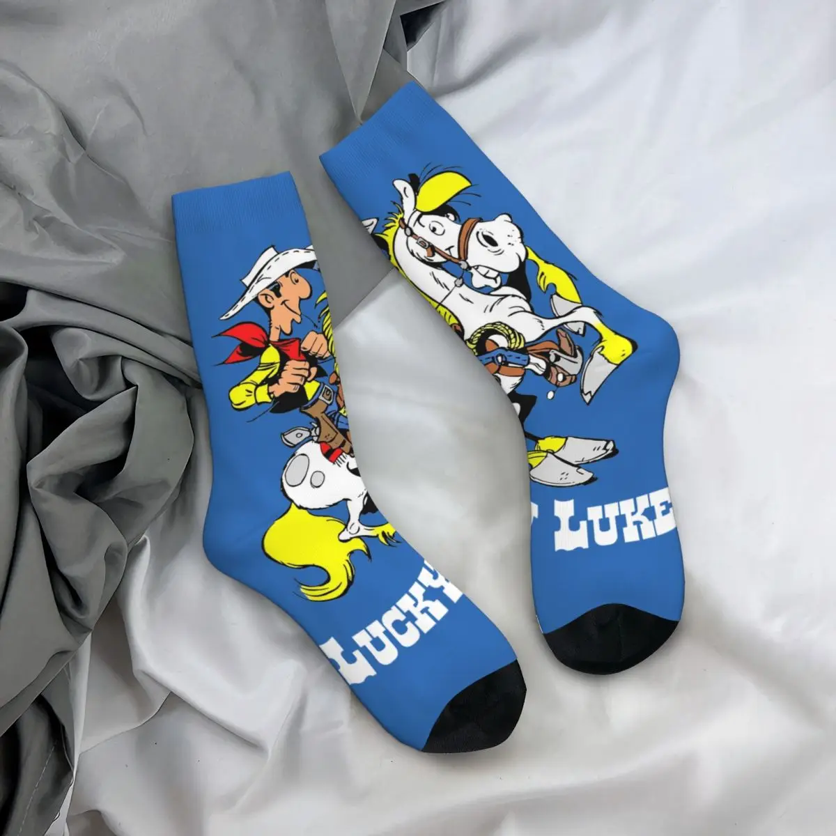 Happy Funny Men's Socks Crazy Lucky Luke Riding On Jolly Jumper Sock Graphic Women Socks Spring Summer Autumn Winter