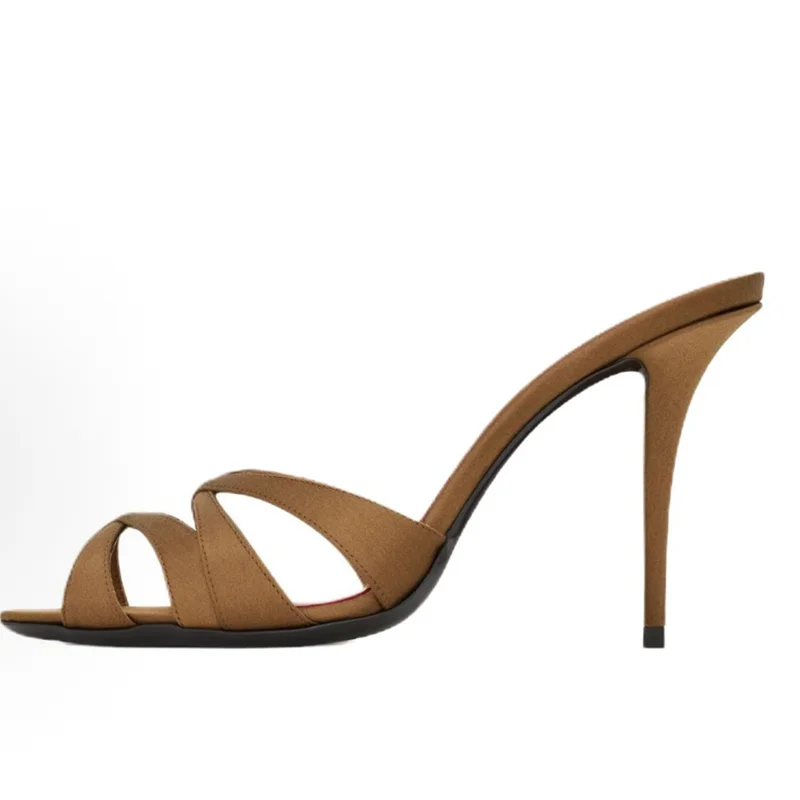 Women's Color Block Satin Crisscross Strap Slingback Stiletto Sandals Open Square Toe Thin High Heels Two‑Tone view 5