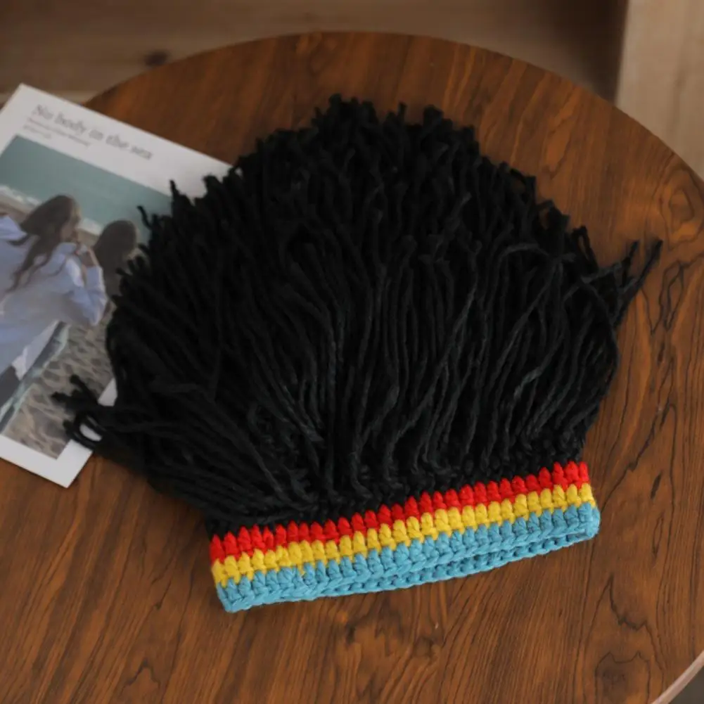 Detachable Wig Knit Hat Hip Hop Dirty Braided Wigs Hat Elastic Wool Wig Beanie Handmade Reggae Dreadlocks Africa Roots Wig