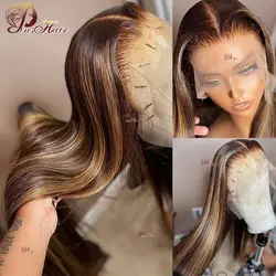 Honey Blonde Straight Lace Frontal Human Hair Wigs P4/27 Colored Highlight 13X6 Lace Frontal Wig Remy Hair Pre Plucked For Womem