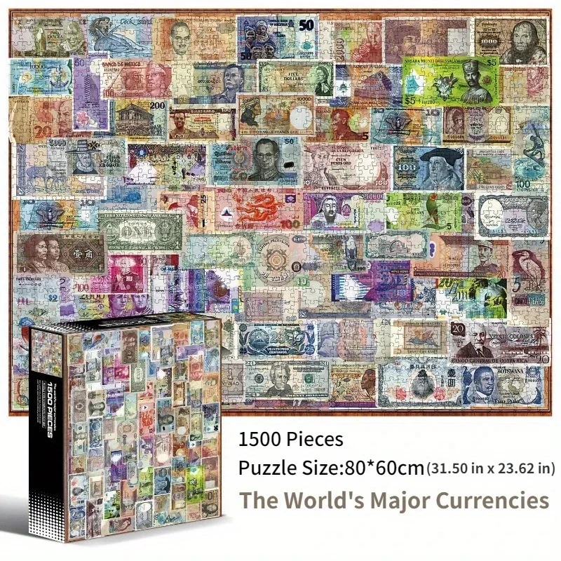 1500 Pieces Jigsaw Puzzle for Adults The World's Major Currencies Paper Puzzles Home Decor Wall Display Birthday Festival Gift