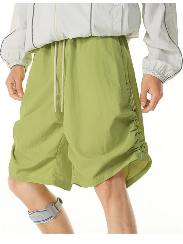 

Легкие свободные мужские спортивные брюки для активного отдыха, быстросохнущие, с завязками, повседневные, пляжные, длиной до колена, прямого кроя