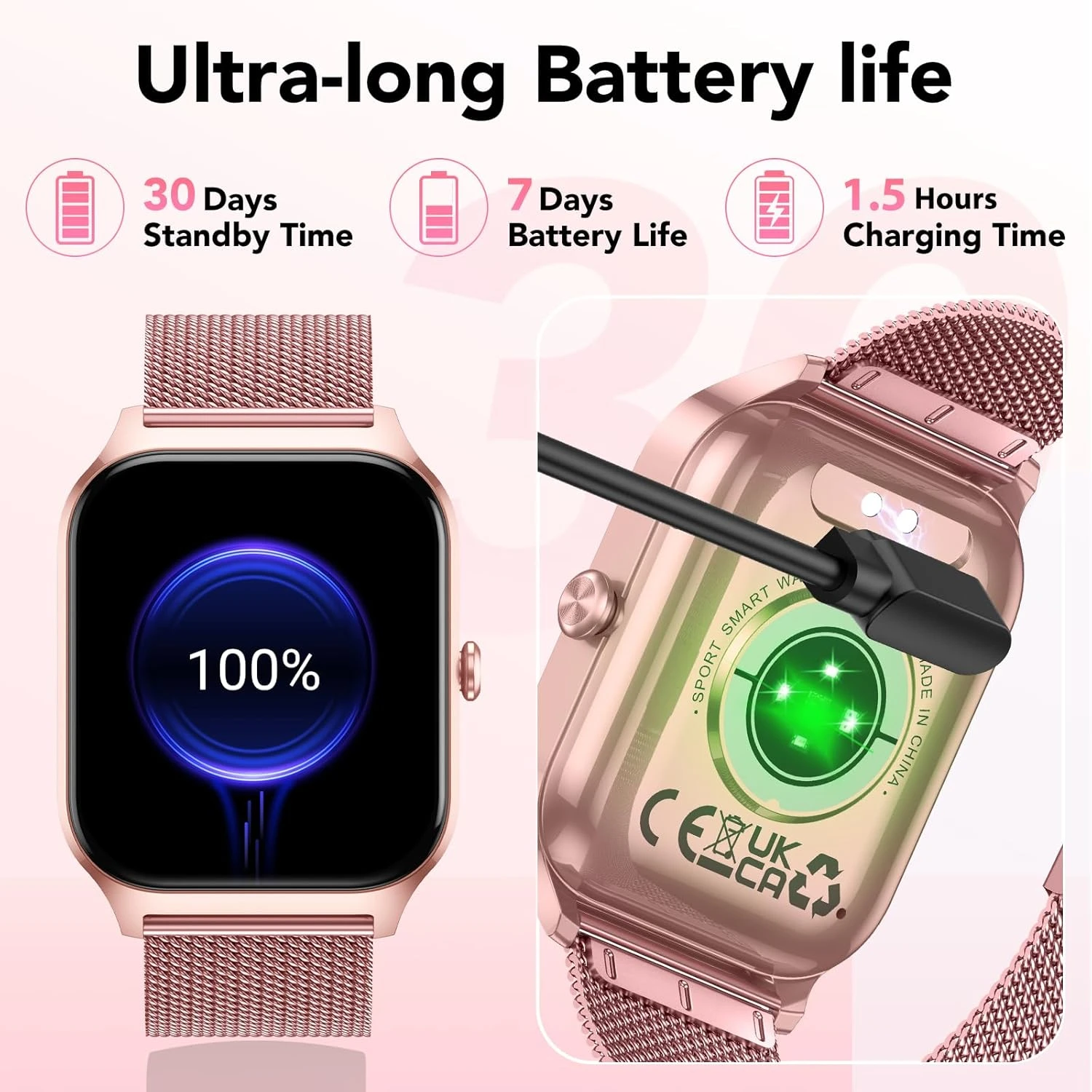 

Women's Smart Watch with 2 Bands & Bluetooth Call, 1.85" HD Display with AI Voice, Heart Rate SpO2 Steps Sleep Monitor, 120+ Sports Modes, IP68 Waterproof for Android iOS, Rose