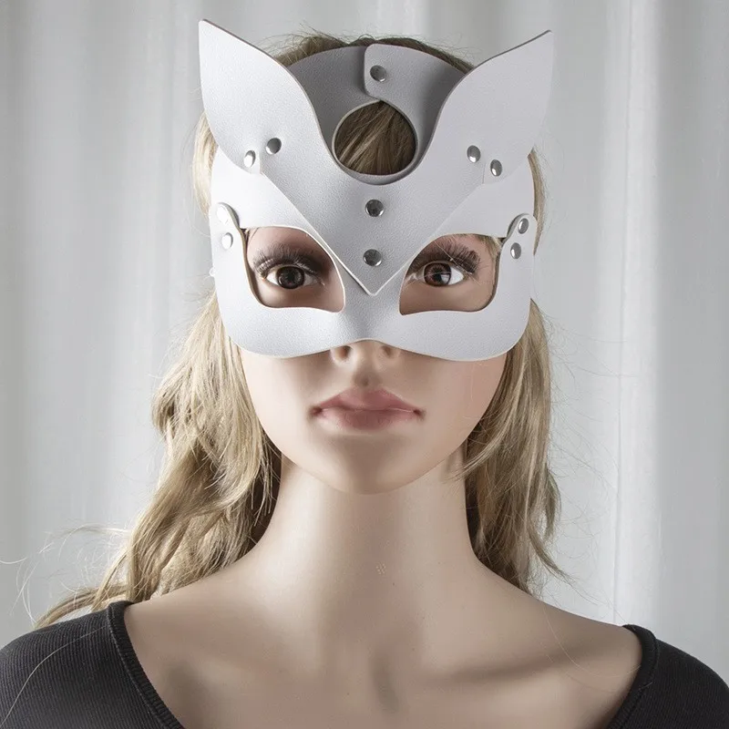 Masque de renard cosplay sexy pour femmes, masque d'Halloween en cuir PU, masque de fête, accessoires de jeu de rôle, demi-visage, masques de chat