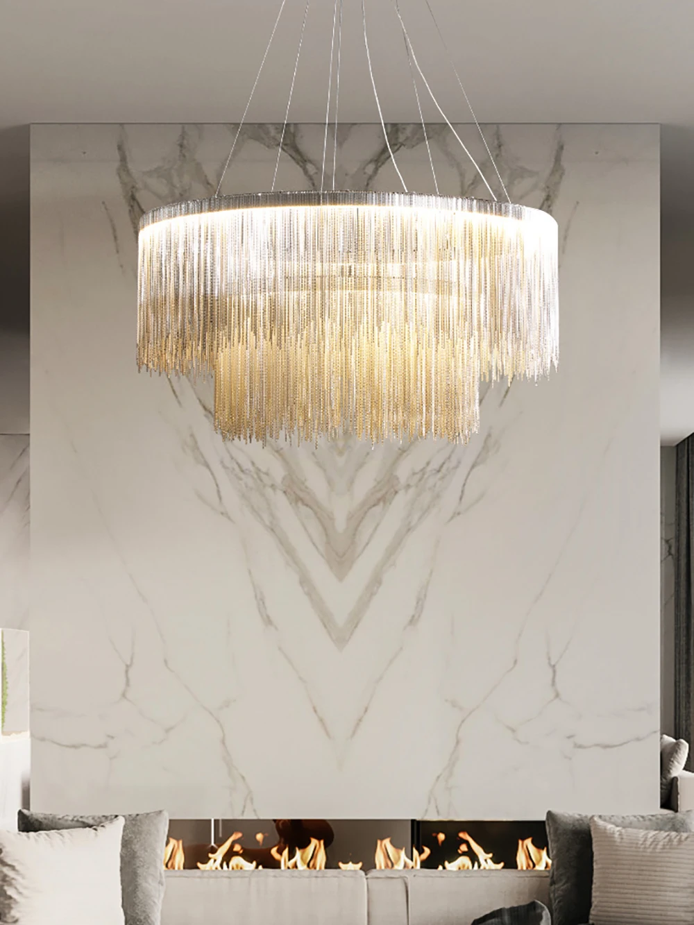 Chandelier Modern Luxury Tassel Chain LED Dimmable Atmosphere Golden/Silver/Rose Gold Lustre Ceiling Chandelier for Staircase