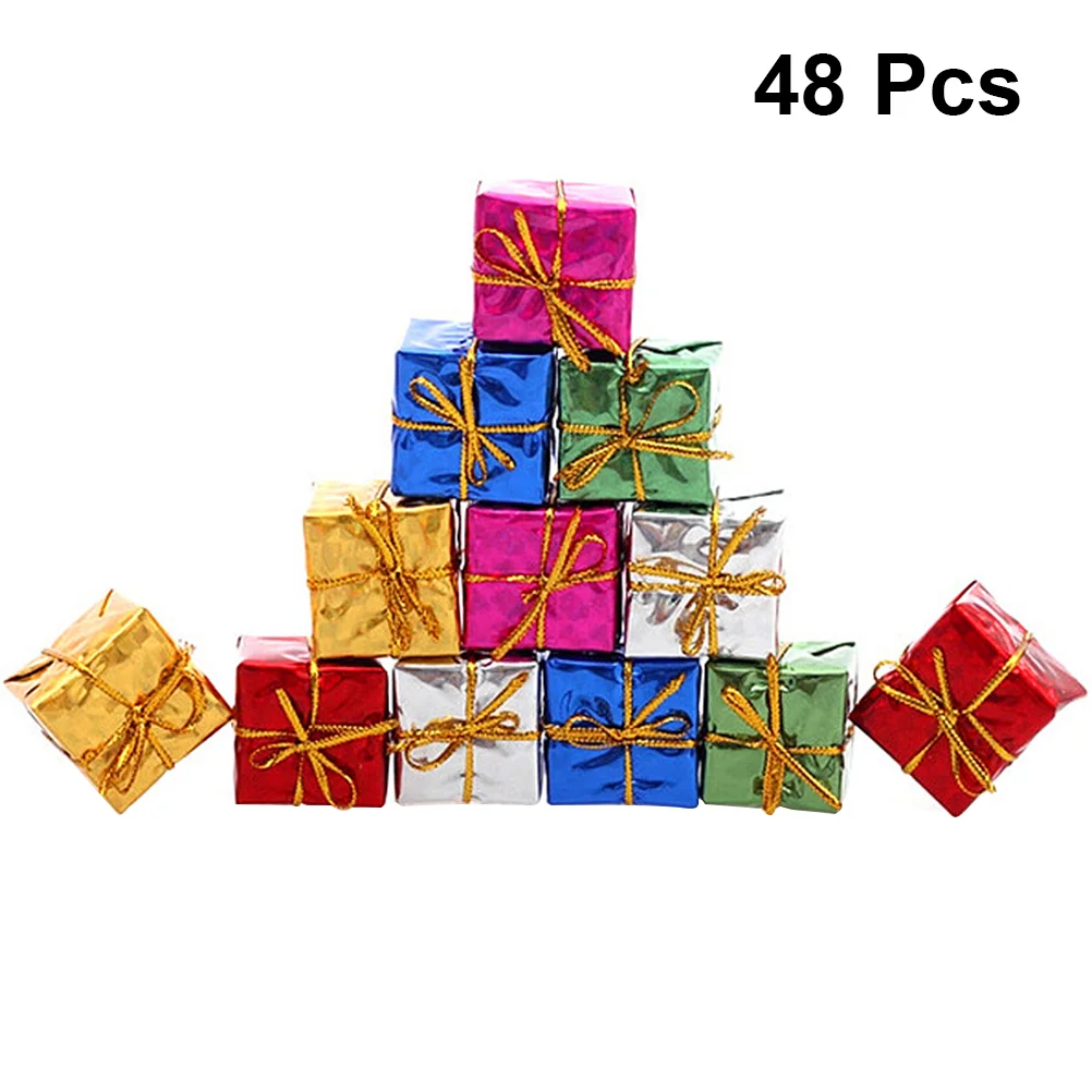 72 Pcs Christmas Tree Hanging Decoration Nativity Ornaments Metallic Mini Gift Boxes Glitter Case Decorations