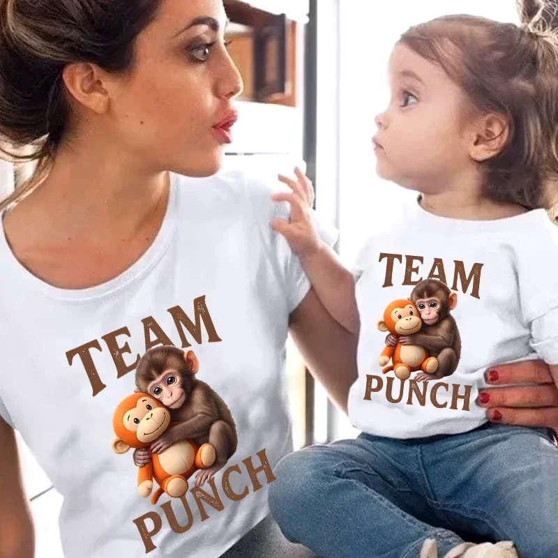Baby Monkey Punch Team Punch Kids T-shirts Casual Family Matching Clothing Short Sleeve Round Neck Boys Girls Monkey Punch Tops
