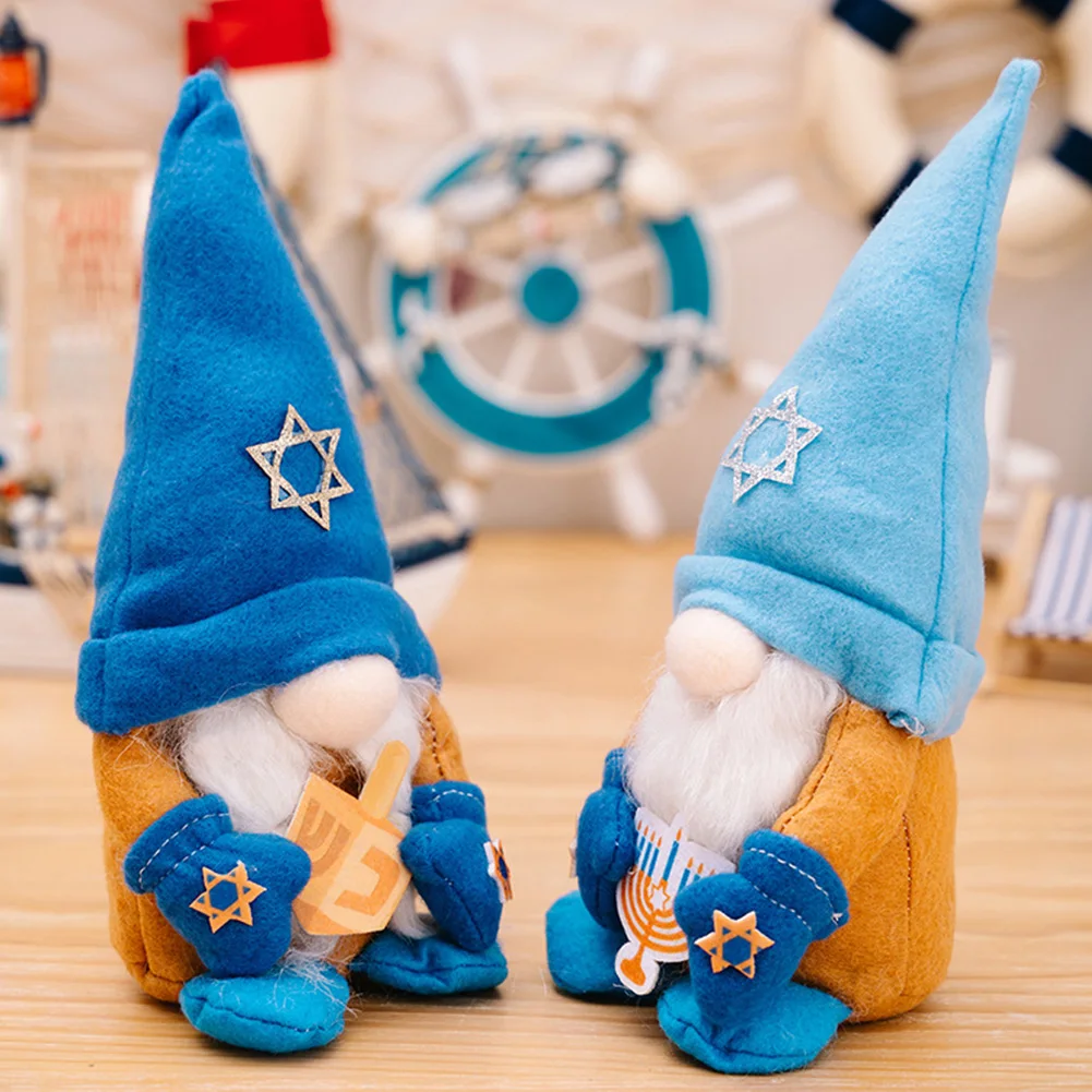 2Pcs Christmas Hanukkah Gnomes Plush Doll Mini Gnome Plush Decoration Soft Goblin Festival Themed Jewish Stuffed Toy Home Decor