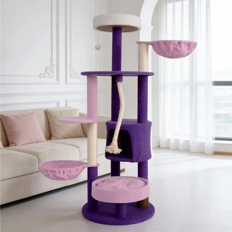 Luxury Plush Cat Tree Multi Level All In One Cat Condo With Warm Nest Scratching Post Space Saving Cat Tower Interactive Cat Toy