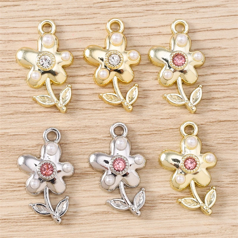 5 Stück 13x21mm Niedliche Kristall-Legierungs-Blumenanhänger für Schmuckherstellung, Ohrringe, Halsketten, Armbänder, Zubehör, DIY-Geschenk – Detail 2
