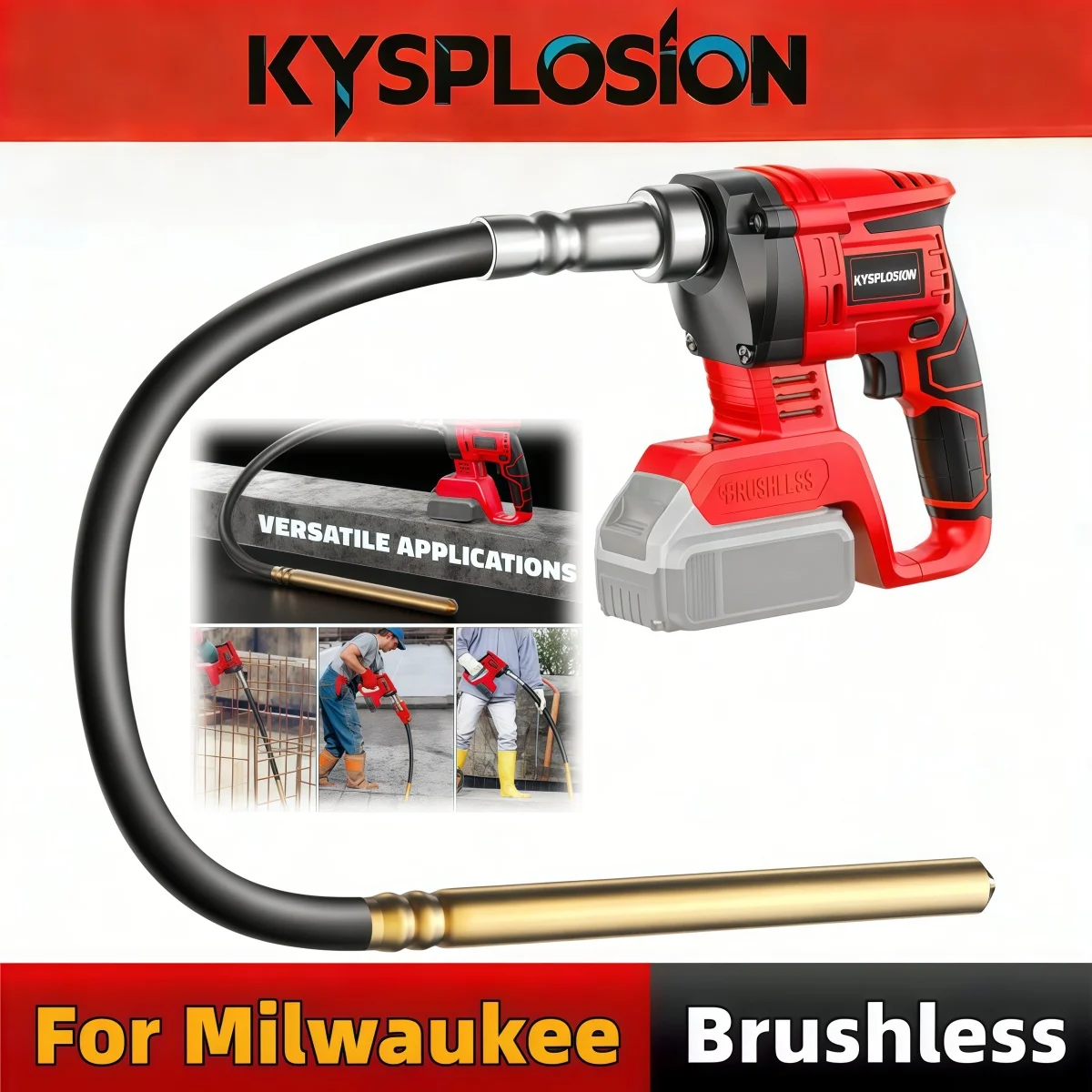 600W 6000RPM Brushless Portable Concrete Vibrator Cement Compactor Compatible with Milwaukee 18V Battery