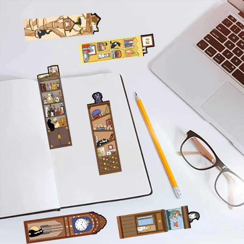 30Pcs Cat Life Bookmark Cartoon Cute Decorative Reading Book Labeling Student Stationery DIY Journal Bookmark Creative Gifts  ﻿
