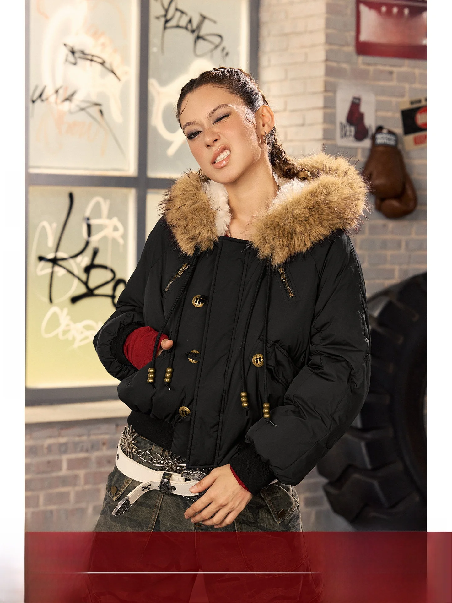 

Violent Beau BeerBro Women's Puffer Jaet White Du down Fluffy Autumn Winter Coat Street Sle Removable Hood Thiened