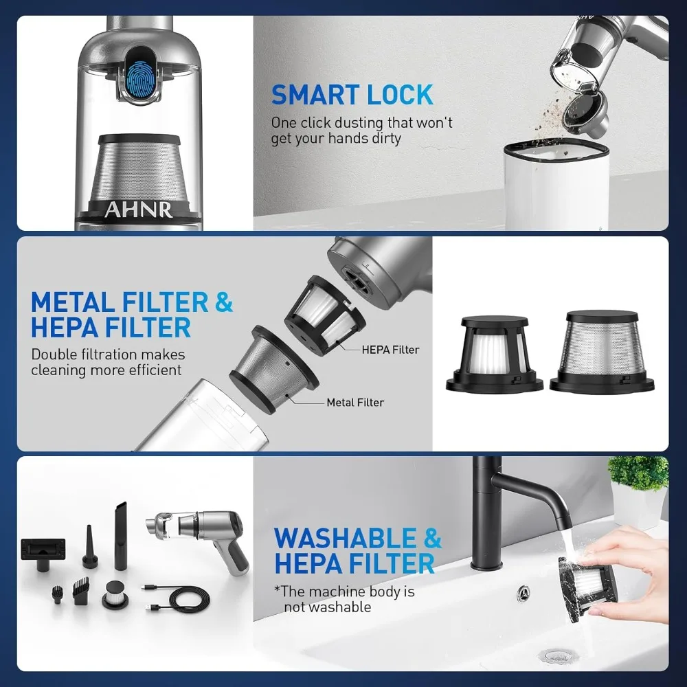 Handheld Car Vacuum Cleaner Cordless with Brushless Motor, 20000PA High Power Vacuum Cleaner & Air Duster, 3 in 1