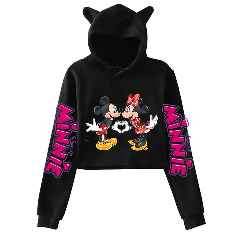 Crop Top Hoodies Cute Cartoon Manga Disney Mickey Minnie Mouse Hoodie Clothes Kid Girl Boy Sweatshirt Cropped Hoody Baby Top