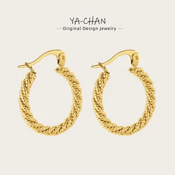 YACHAN 18K Gold Plated Stainless Steel Twisted Hoop Earrings for Women Trendy Ear Buckle Waterproof Jewelry