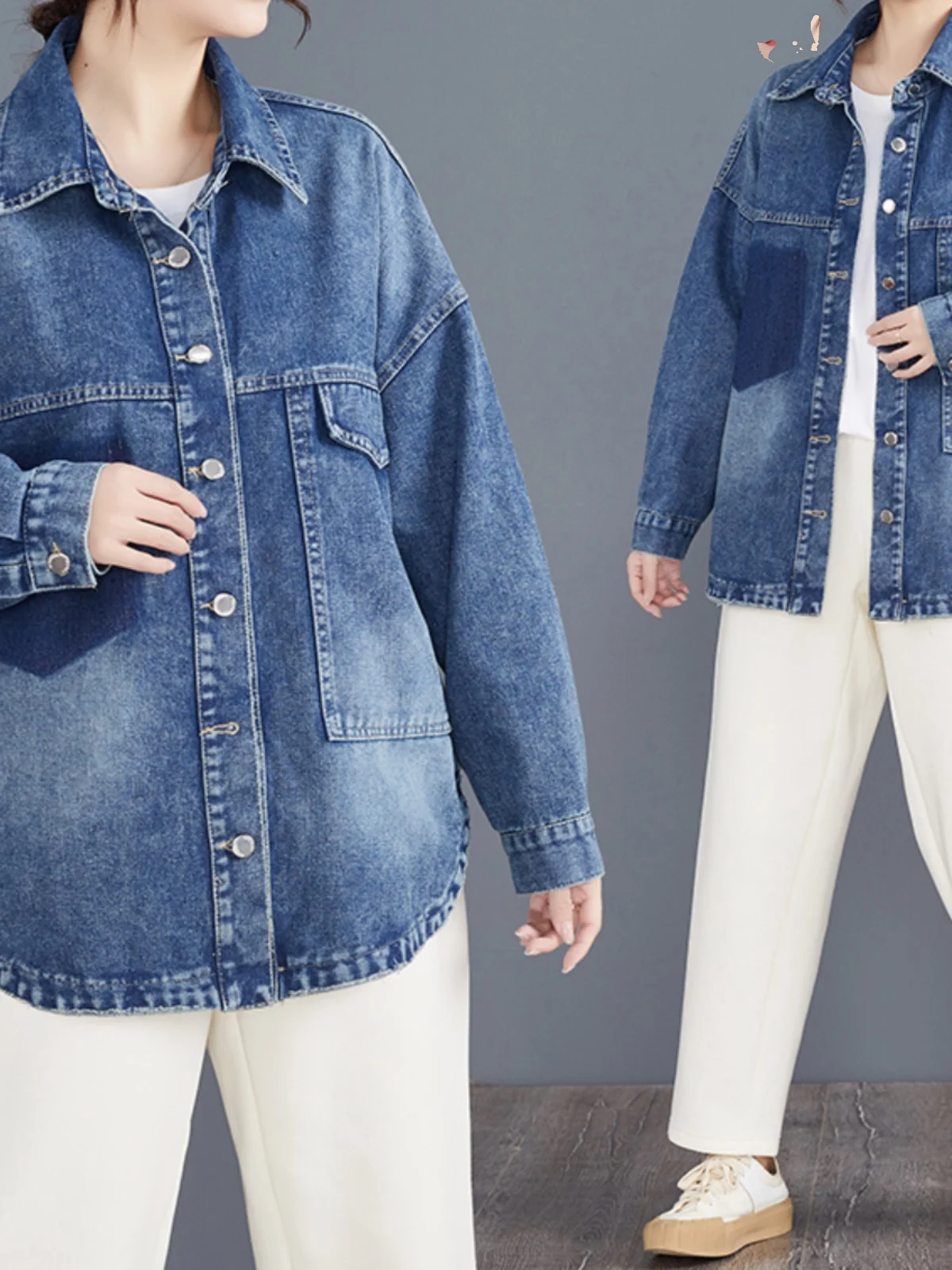 

plus Size Women's Faion Long Sve Denim irt Loose Fit Versatile Slimming Outerwear Spring 2025 Sle Collar Mid-Le...