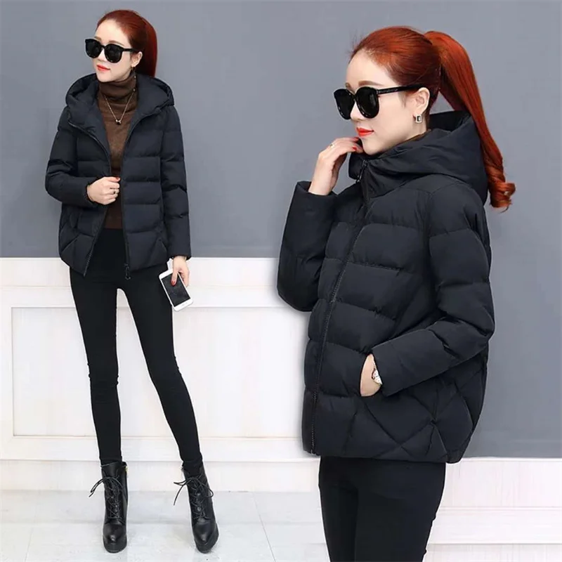 2022 Autumn Winter Female Fashion Hooded Korean Cotton-padded Jacket Loose And Thin All-match Women\'s Short Padded Jacket Trend