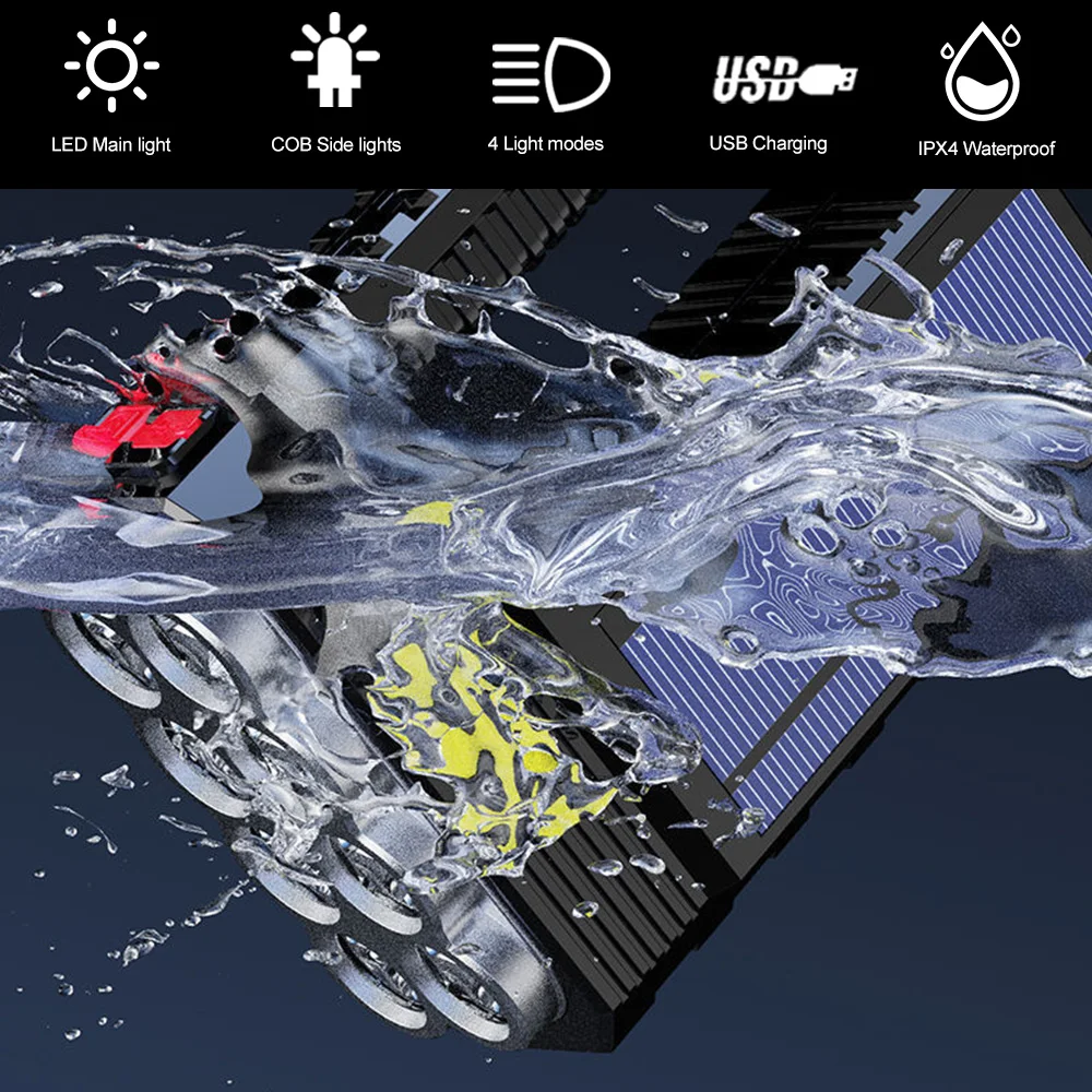 High Power Led Flashlights Solar Dynamo Lantern Rechargeable Torch Powerful Ultra Bright Outdoor Fish Multi-function Searchlight