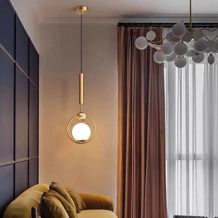 

Light luxury bedroom bedside pendant light living room copper color Nordic minimalist personality atmosphere pendant light