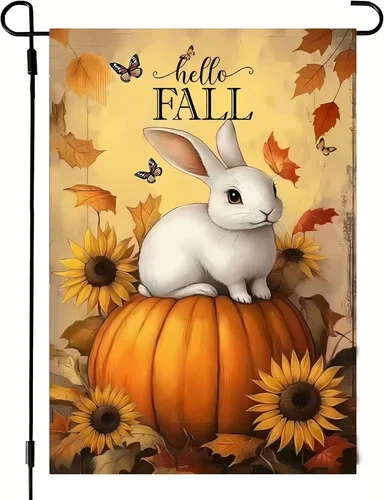Hello Fall Rabbit Sunflower Pumpkin Garden Flag 12X18 Inch Double Sided, Small B ZZO EEZ