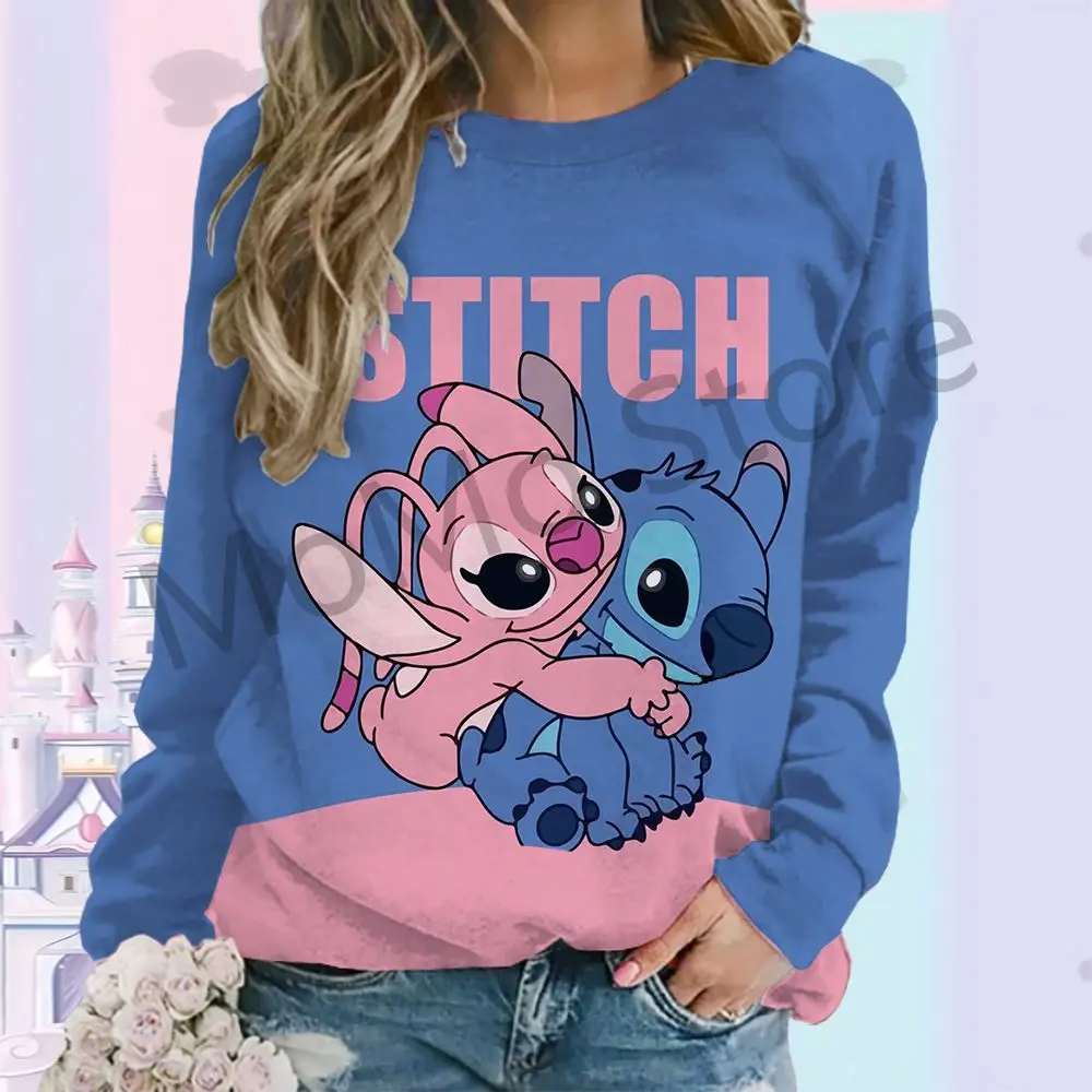 Disney Stitch O Neck Long Sleeve Sweatshirts High Quality Youthful Woman Clothes Party Autumn S-3XL Winter 3D Print Pullovers