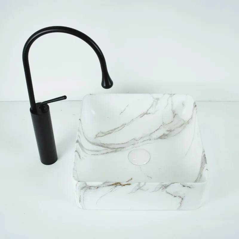 European Antique Table Basin Square Ceramic Washbasin Matte Marble Pattern Art Basin Washbasin Ins Wind