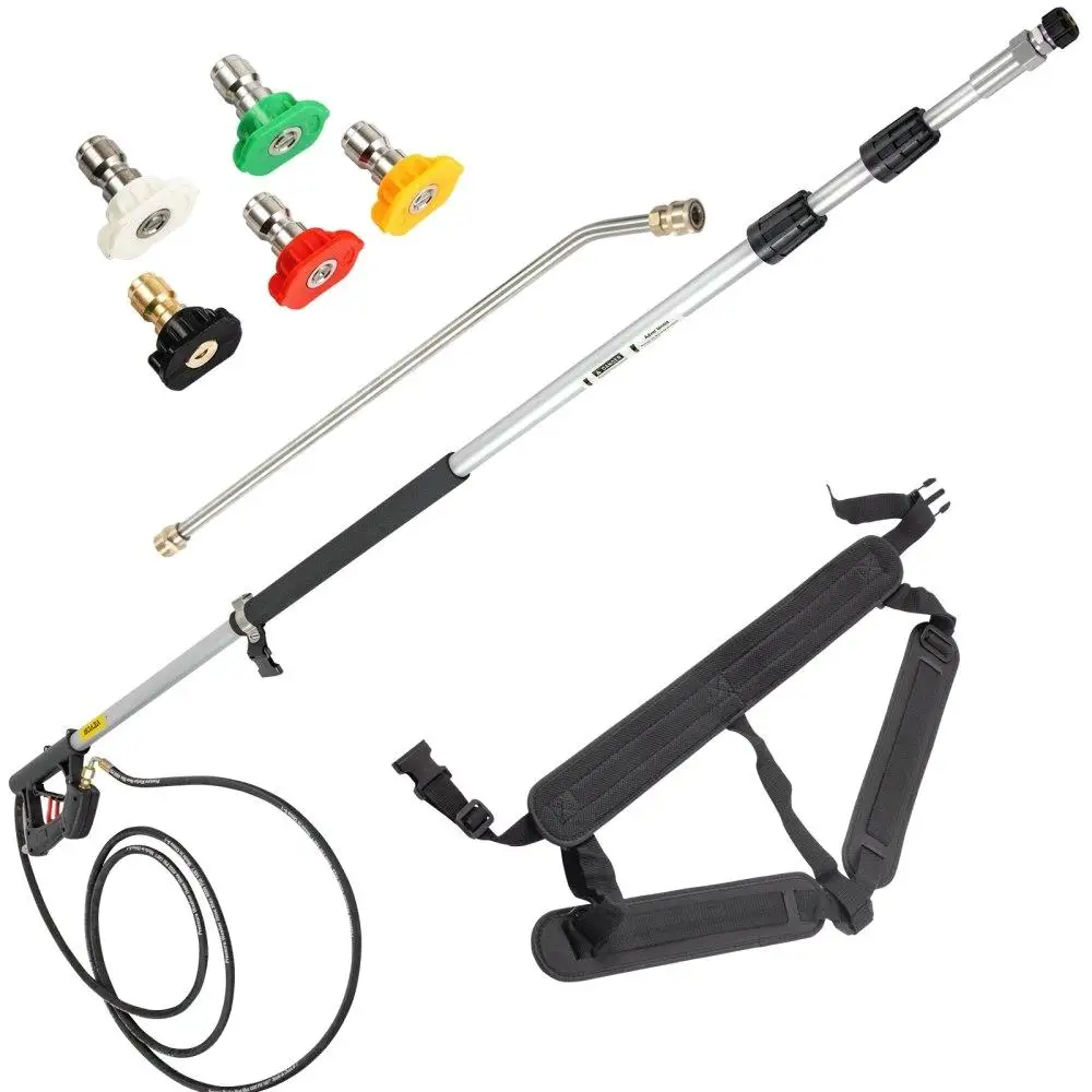 

18ft Adjustable Power Washer Extension Wand Telescoping Design High Pressure Cleaning Tool 4000PSI 9GPM 5 Nozzle Tips Strap Belt