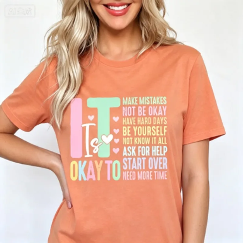 Women Cotton Crew Neck T‑Shirt Positive Inspirational Quote Graphic Tee Short Sleeve Motivational Daily Casual Tops