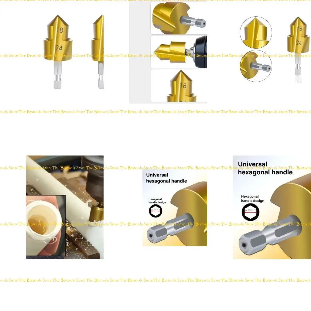 

12PF 2Pcs Hexagonal Handle Lifting Drill Bit Water Pipe Woodworking Reamer Chamferer