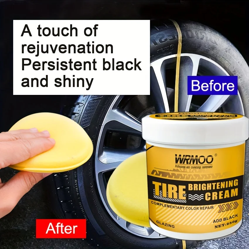 250g Tire Care Wax with Tire Wax Special Sponge, Blackening Polish, Tire Brightener, Protecting, Maintenance, Refurbishing