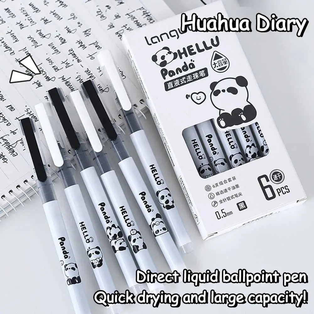 

6pcs Creative Quick-Drying Ink Liquid Ink Pen 0.5mm Nib Writes Smoothly Gel Pen Signature Pen Liquid Ballpoint Pen School Office